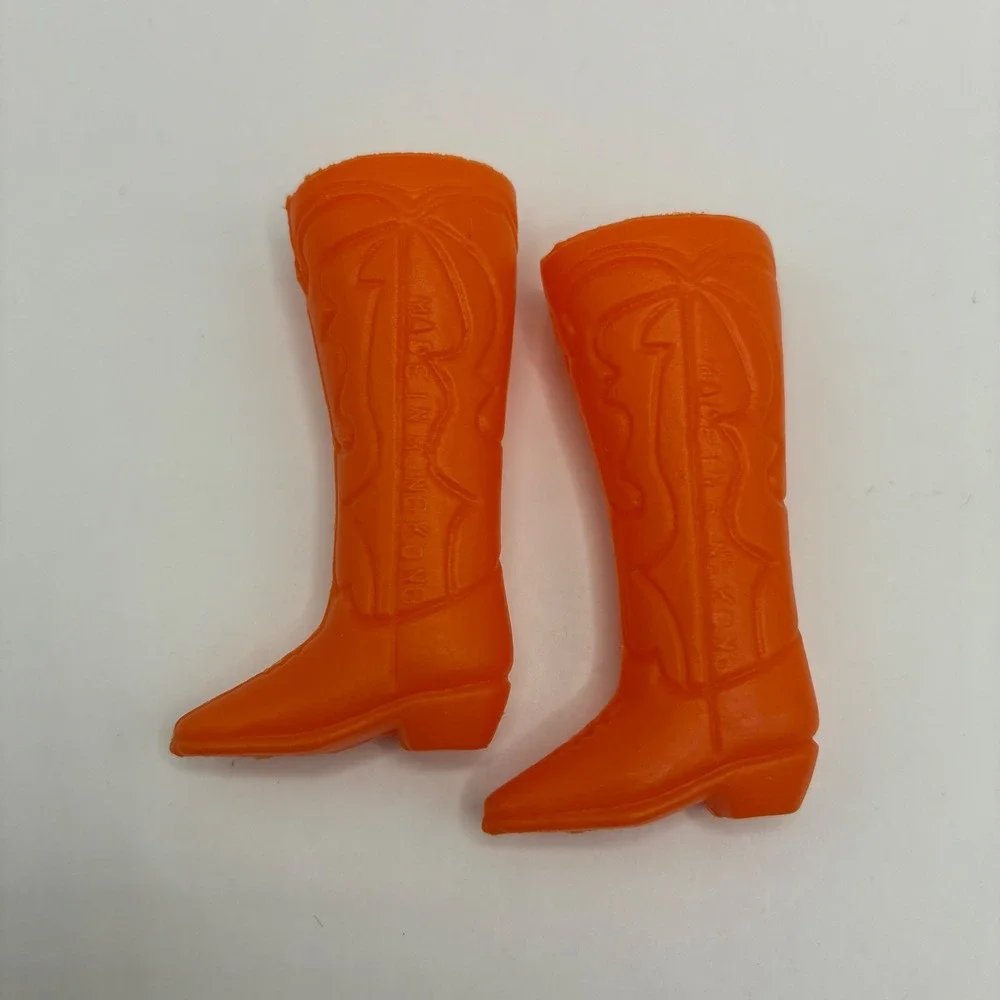 Vintage Barbie Orange Western Cowboy Boots Made in Hong Kong Doll Accessories
